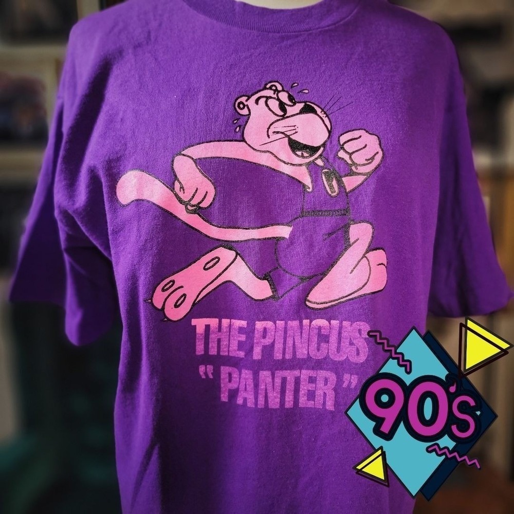 Track Shirt Fruit of the Loom Vintage‎ 90s Pink Panther Single Stitch Purple L